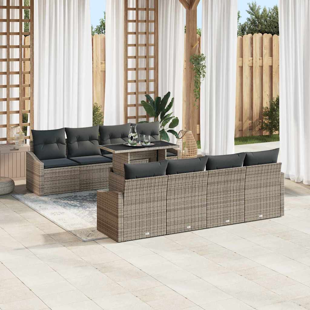 Garten-Sofa-Set mit Speicher 9 pcs Grau Poly Rattan
